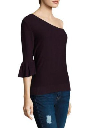 Shop Rebecca Minkoff Wappo One-shoulder Bell-sleeve Top In Deep Wine