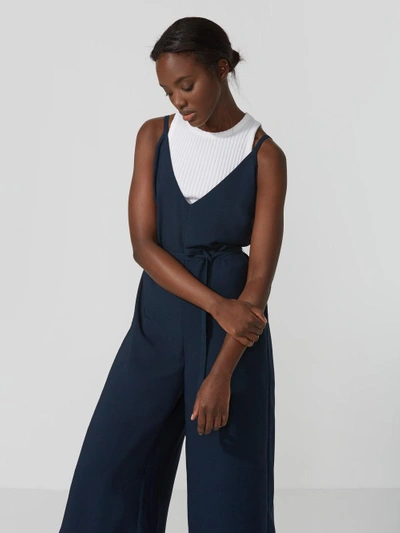 Shop Frank + Oak Crepe De Chine Wide Leg Jumpsuit In Dark Sapphire