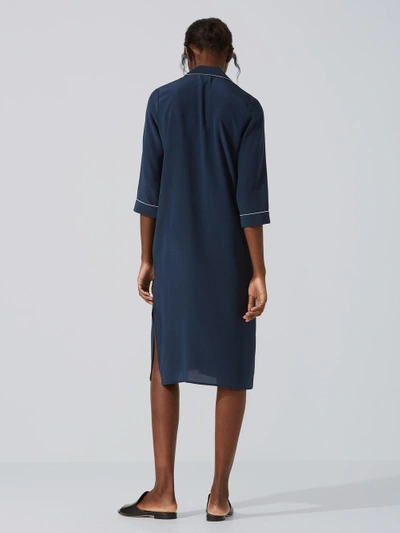 Shop Frank + Oak Silk Shirt-dress In Dark Sapphire