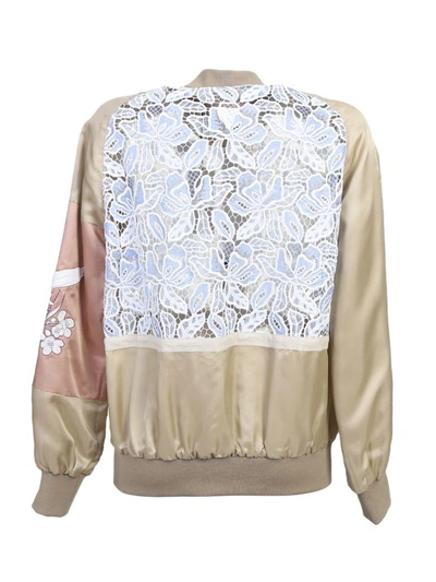 Shop N°21 Beige Viscose Bomber Jacket With Contrasting Lace And Embroidery In Multi