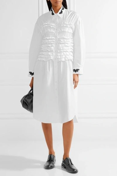 Shop Simone Rocha Embellished Smocked Cotton-poplin Shirt Dress
