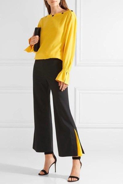 Shop Emilio Pucci Cropped Striped Silk-trimmed Wool-blend Flared Pants In Black