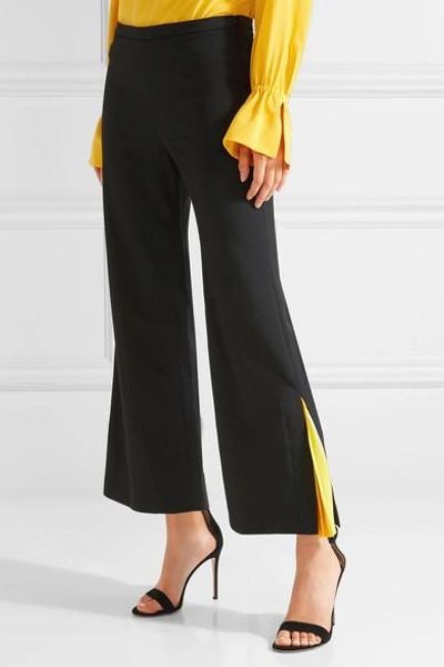 Shop Emilio Pucci Cropped Striped Silk-trimmed Wool-blend Flared Pants In Black