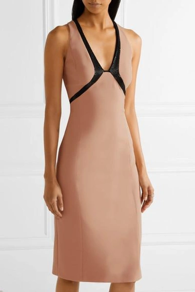 Shop Narciso Rodriguez Sequin-embellished Paneled Stretch Silk-blend Dress