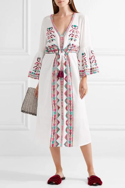 Shop Figue Minette Embroidered Cotton-voile Midi Dress In White