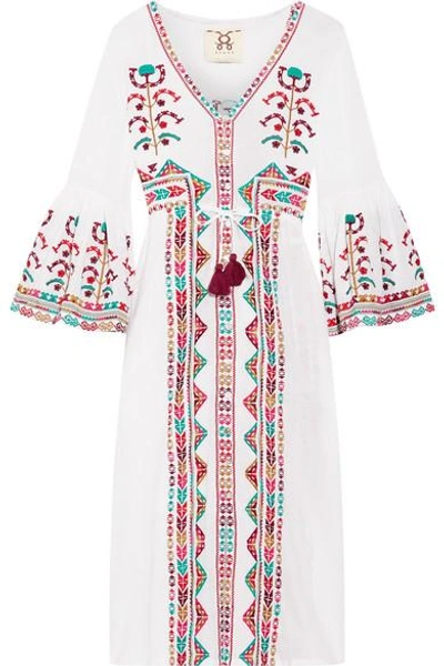 Shop Figue Minette Embroidered Cotton-voile Midi Dress In White