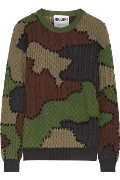 Shop Moschino Patchwork-intarsia Wool Sweater