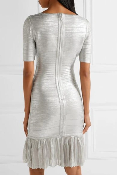 Shop Herve Leger Viviane Metallic Bandage And Ribbed-knit Dress