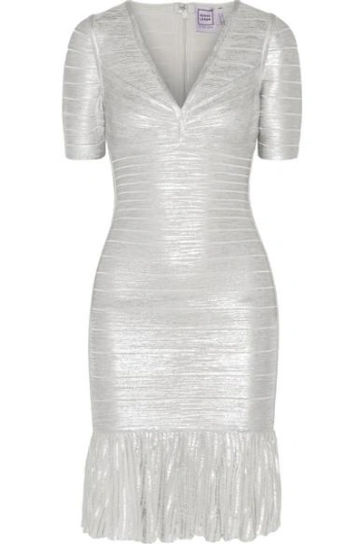 Shop Herve Leger Viviane Metallic Bandage And Ribbed-knit Dress