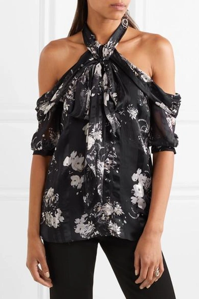 Shop Erdem Elin Cold-shoulder Printed Silk-chiffon Blouse