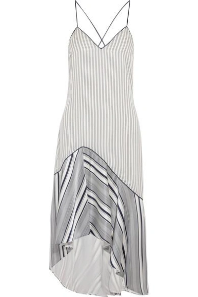 Shop Jonathan Simkhai Asymmetric Striped Silk Crepe De Chine Dress In White