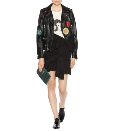 Shop Saint Laurent Asymmetric Suede Skirt In Black