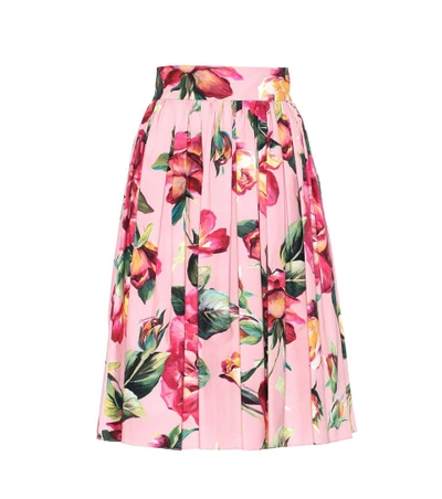 Shop Dolce & Gabbana Floral-printed Cotton Skirt In Rose Fdo. Rosa