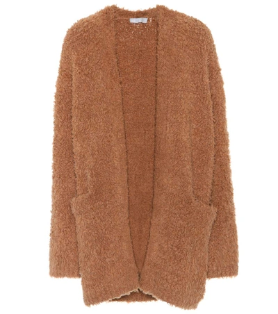 Shop Vince Wool And Cashmere Open Cardigan In Dark Camel