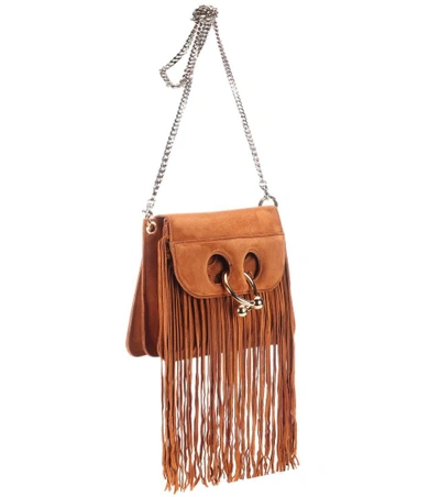 Shop Jw Anderson Mini Pierce Fringe Suede Shoulder Bag In Cogeac