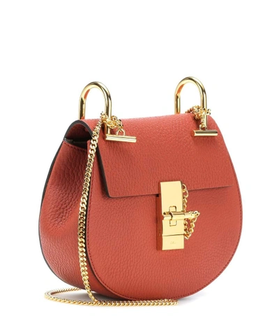 Shop Chloé Drew Mini Leather Shoulder Bag In Brown