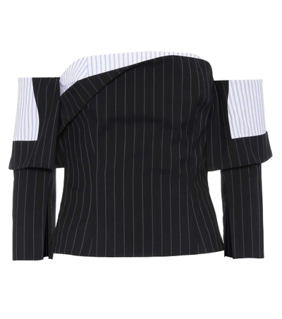 Monse Off-shoulder Pinstriped Corset Top, Navy In Eavy Ivory