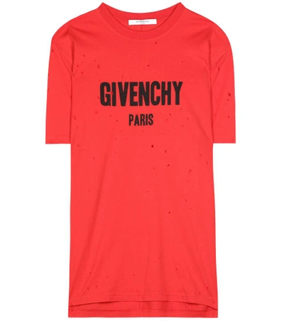 Shop Givenchy Printed Distressed Cotton T-shirt In Red