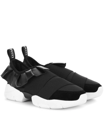 Shop Emilio Pucci Leather-trimmed Sneakers In Black