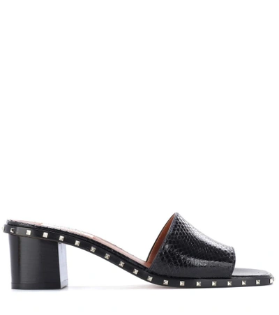 Shop Valentino Soul Rockstud Snakeskin Sandals In Black