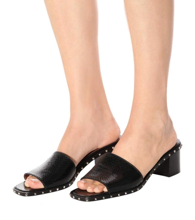 Shop Valentino Soul Rockstud Snakeskin Sandals In Black
