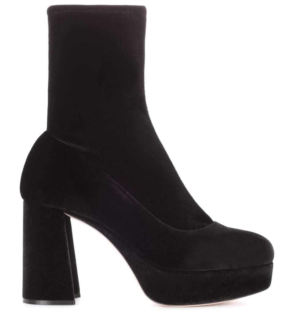 Miu Miu Velvet Plateau Ankle Boots In Black | ModeSens