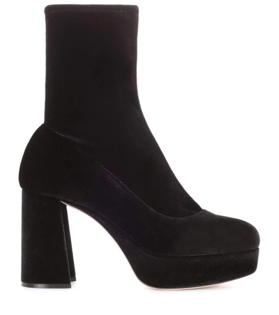 Shop Miu Miu Velvet Plateau Ankle Boots In Black