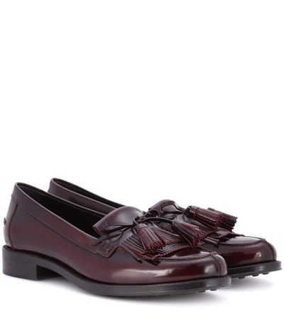 Tod's Tasseled Glossed-leather Loafers In Red