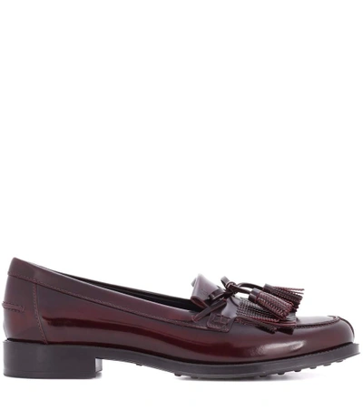 Shop Tod's Glossed Leather Loafers In Red