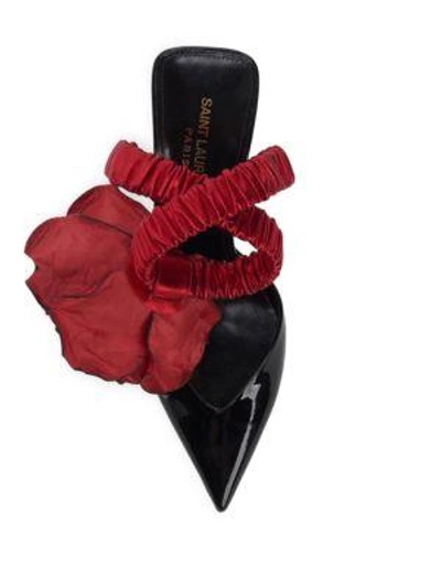 Shop Saint Laurent Freja Flower-applique Patent Leather Pumps In Noir-rogue