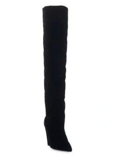 Shop Saint Laurent Niki Tall Velvet Boots In Noir