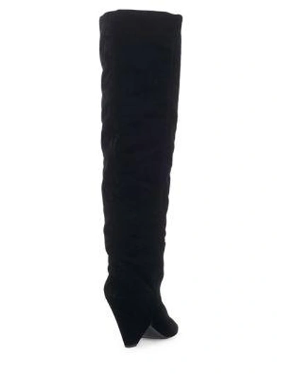 Shop Saint Laurent Niki Tall Velvet Boots In Noir