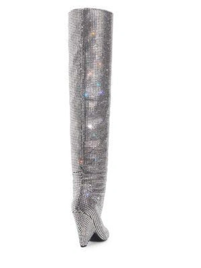 Shop Saint Laurent Niki Over-the-knee Crystal Boots In Grey