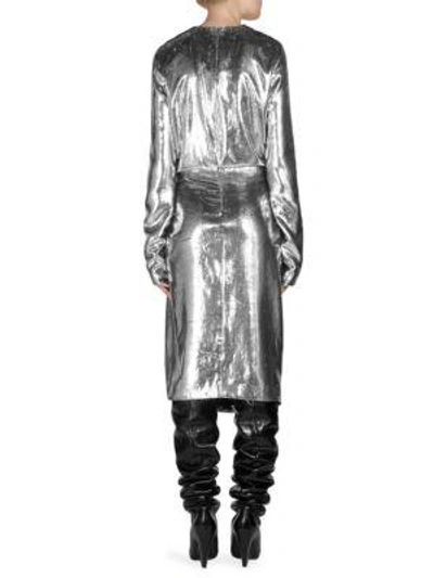 Shop Saint Laurent Gathered Velvet Dress In Silver