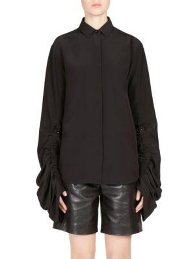 Shop Saint Laurent Shirred Blouson Blouse In Black