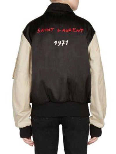 Shop Saint Laurent Cotton Embroidered Varsity Jacket In Black