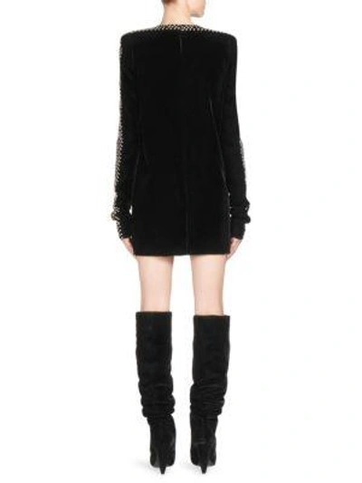 Shop Saint Laurent Embellished Velvet Dress In Black