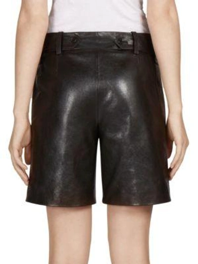 Shop Saint Laurent Leather Elongated Shorts In Black