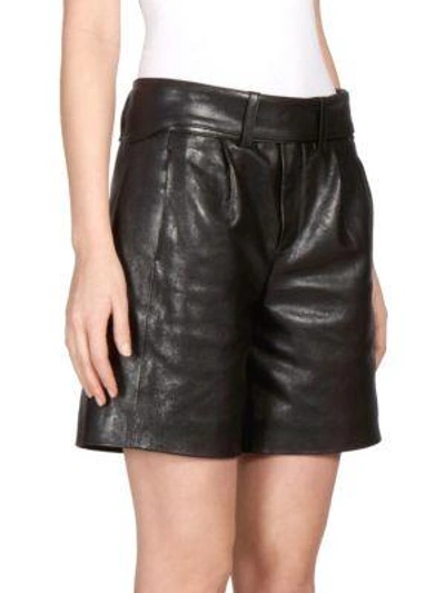 Shop Saint Laurent Leather Elongated Shorts In Black