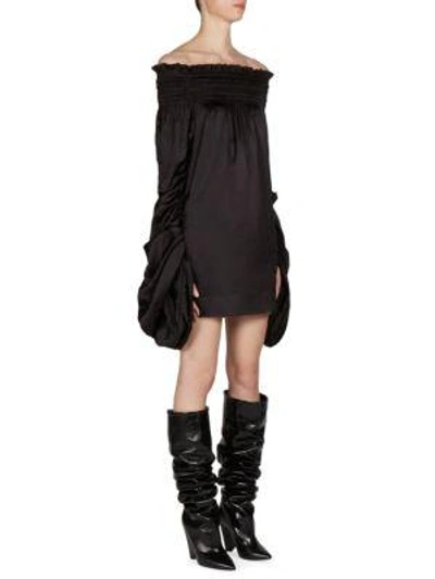 Saint Laurent Off-the-shoulder Satin Silk Dress In Black
