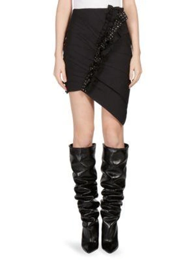 Shop Saint Laurent Wool Asymmetric Skirt In Black