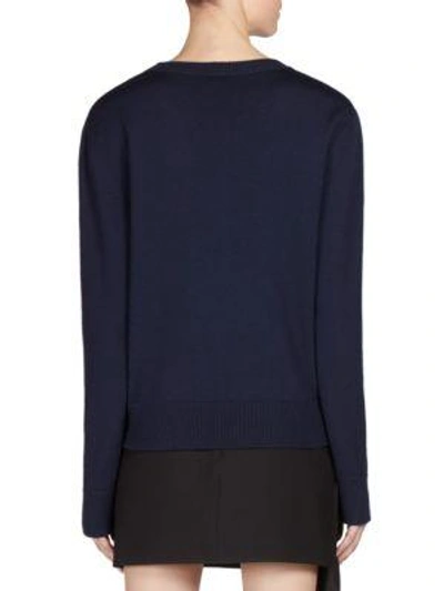 Shop Saint Laurent Wool Jacquard Rib-knit Sweater In Marine