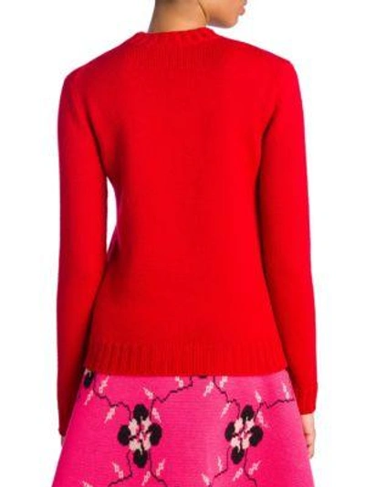 Shop Miu Miu Lana Intarsia Embroidered Virgin Wool Sweater In Red