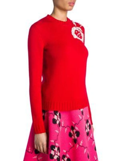 Shop Miu Miu Lana Intarsia Embroidered Virgin Wool Sweater In Red
