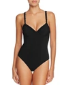 TORY BURCH SOLID RUFFLE TRIM ONE PIECE SWIMSUIT,34591