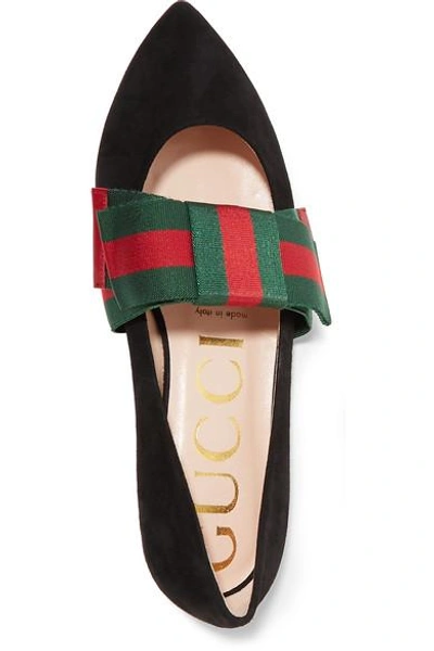 Shop Gucci Bow-embellished Suede Point-toe Flats