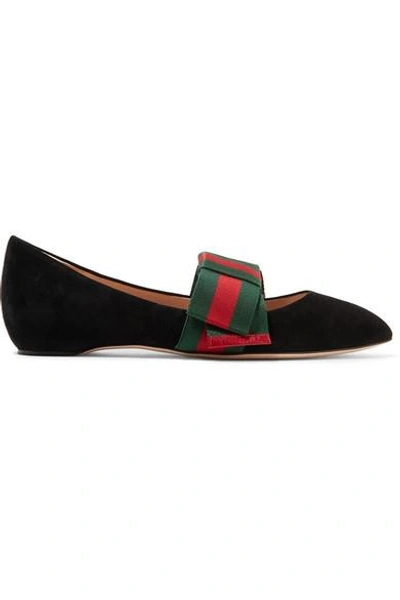 Shop Gucci Bow-embellished Suede Point-toe Flats