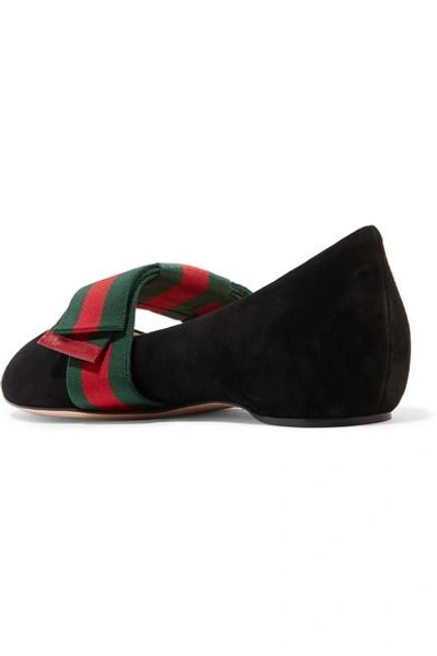 Shop Gucci Bow-embellished Suede Point-toe Flats