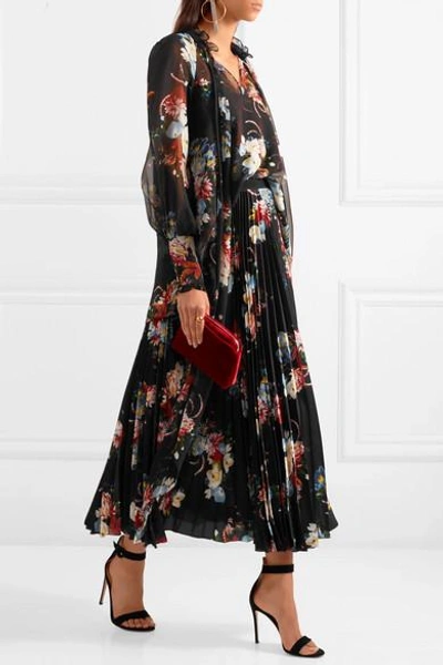 Shop Erdem Isabelle Pussy-bow Floral-print Silk-chiffon Blouse