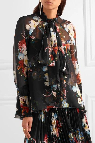 Shop Erdem Isabelle Pussy-bow Floral-print Silk-chiffon Blouse